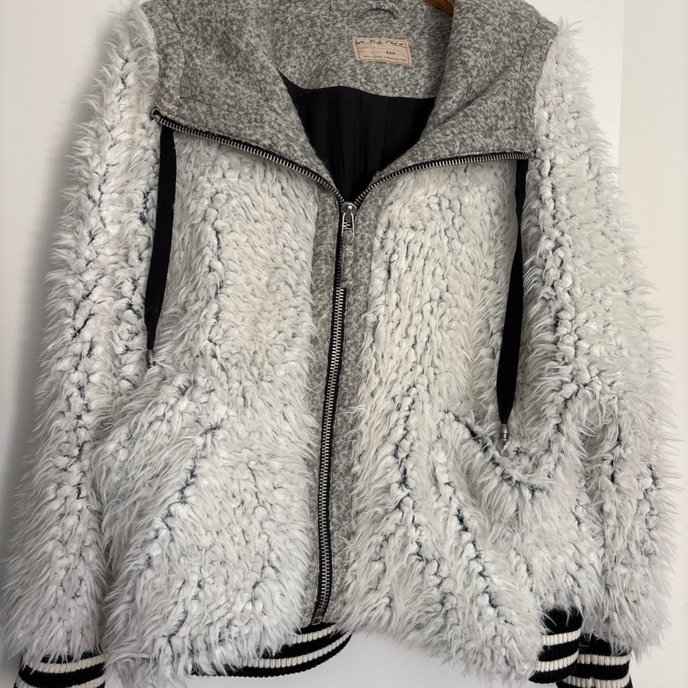 Free People We The Free Faux Fur Hooded Bomber Jacket XS/S